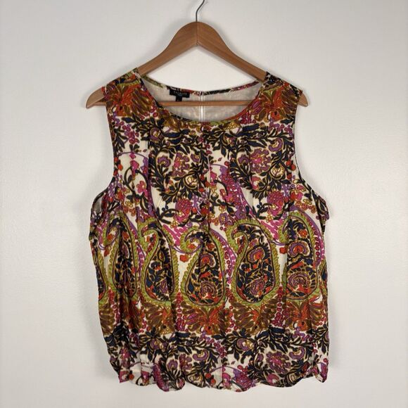 Talbots Womens Top Shirt Paisley Floral Sleeveless Blouse 18W Cotton Colorful - Picture 1 of 6
